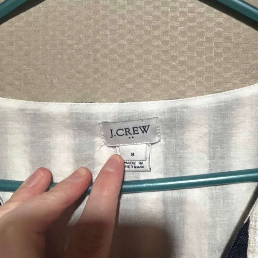 J.Crew Navy White Striped Sheath Dress Size 8 Cotton Linen Sleeveless Career - Picture 4 of 10